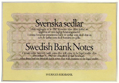 Broschyr Svenska Sedlar 1987